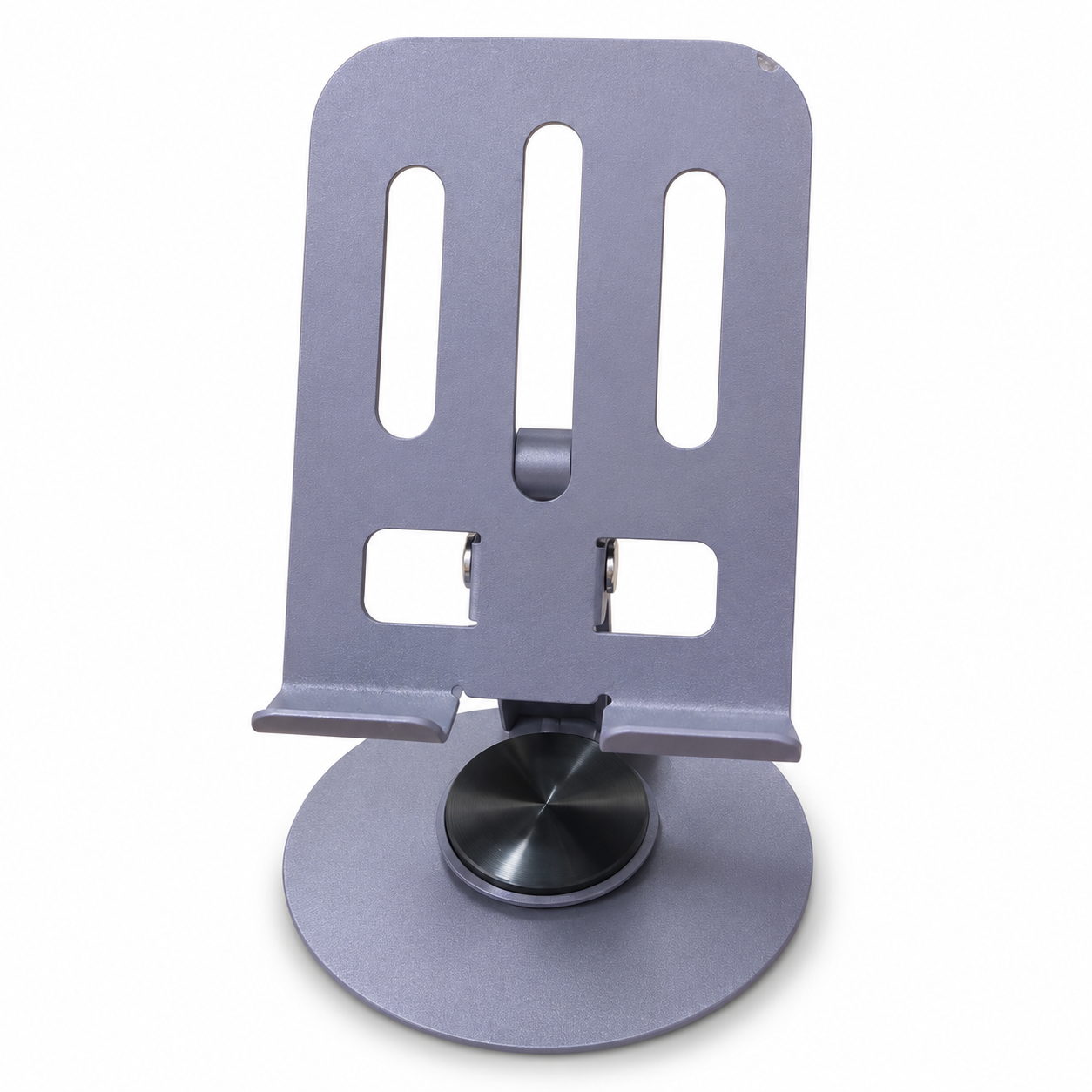 Grey Adjustable Mobile Phone Stand with Round Rotating Base