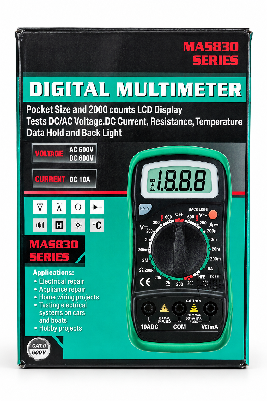 MAS830 Digital Multimeter 2000 Counts LCD Display